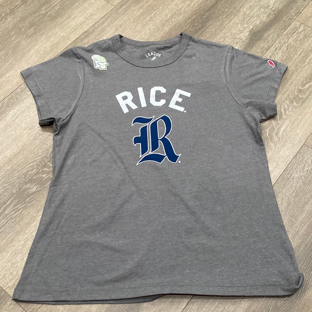 League Gray and blue letter (Rice FR) women top M side